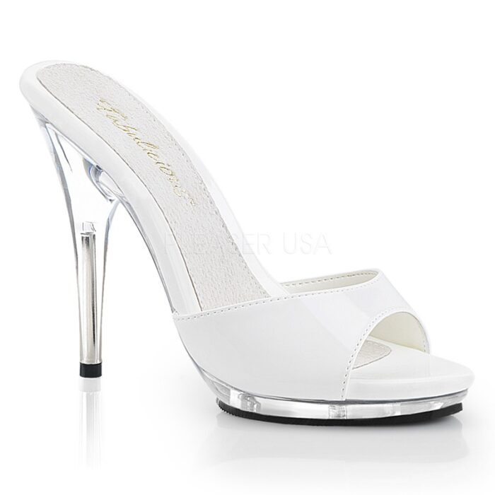 POISE-501 | Witte slipper met naaldhak | Sexyhogehakken.nl