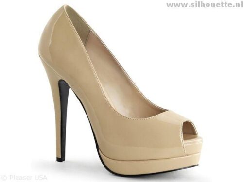 BELLA-12 | Beige lak pumps met open teen en hoge naaldhakken - Afbeelding 1