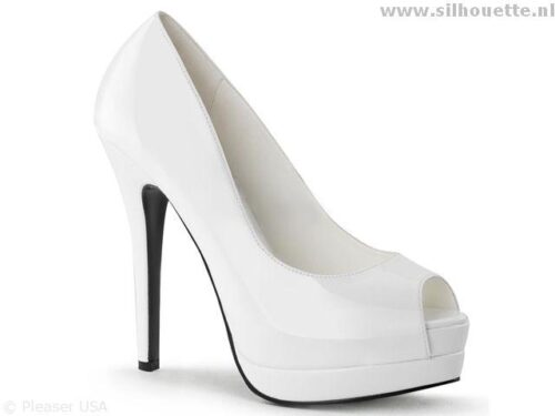 Witte lak pumps met open teen en hoge naaldhakken