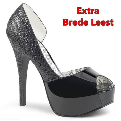 Extra brede peeptoe lak pumps met hoge hakken en plateau