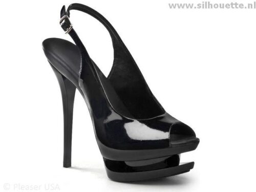 BLONDIE-654 | Slingback in zwart imi-lak met plateau en naaldhak - Afbeelding 1