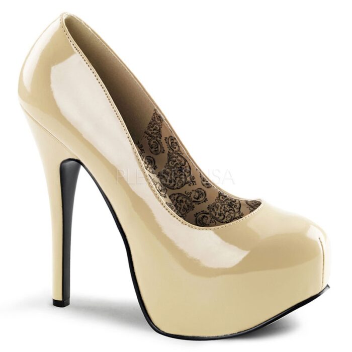 Naturel kleurige Pump met ronde neus en hoge naald hakken
