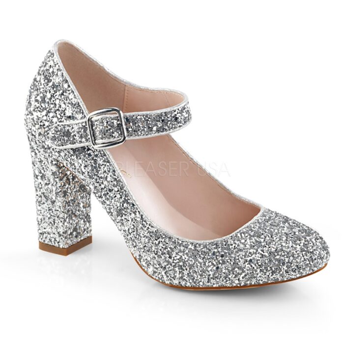 SABRINA-07 | Zilveren glitter pump met blokhak
