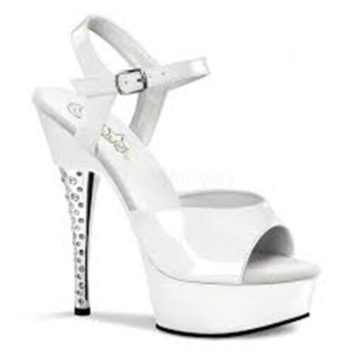 DIAMOND-609 | Witte sandalette met hoge hak en diamantjes