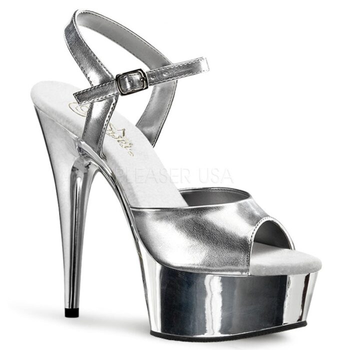 Simpele zilver metallic paal dansschoenen met plateau en naaldhakken