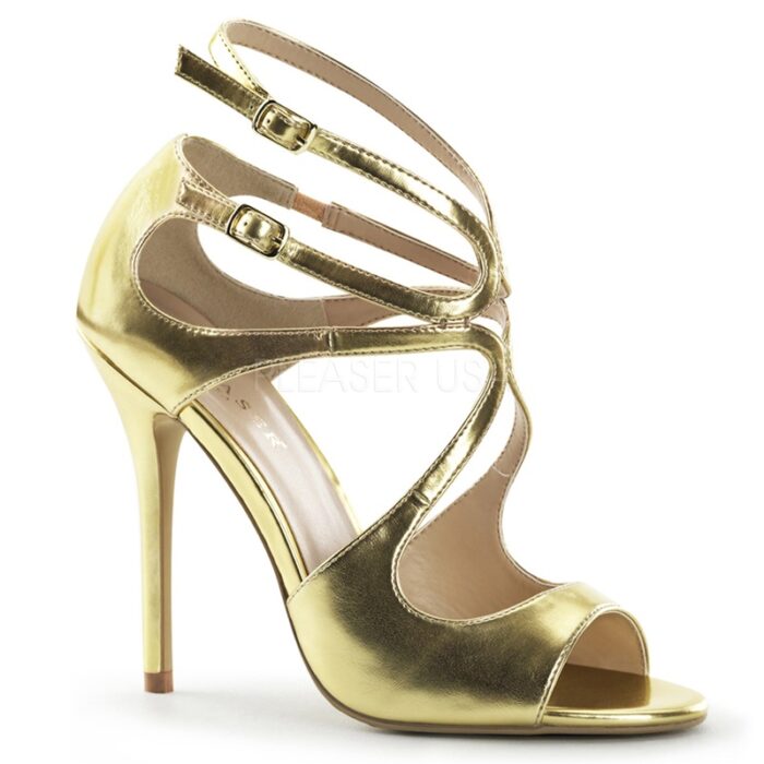 Jimmy Choo lookalike sandaaltje in goud met bandjes en naaldhak