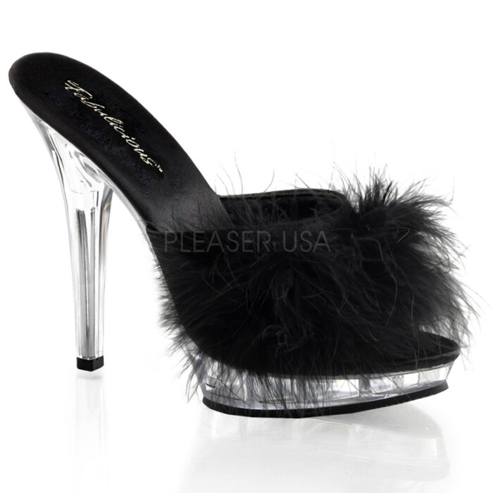 Pluchen pantoffeltje / Boudoir slipper / Marabu muiltje met naaldhakken