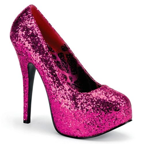 TEEZE-06 GW | Roze glitter pump voor brede voet