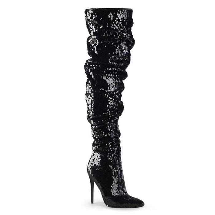 COURTLY-3011 | Zwarte glitter overknee laars met pailletten | Pleaser