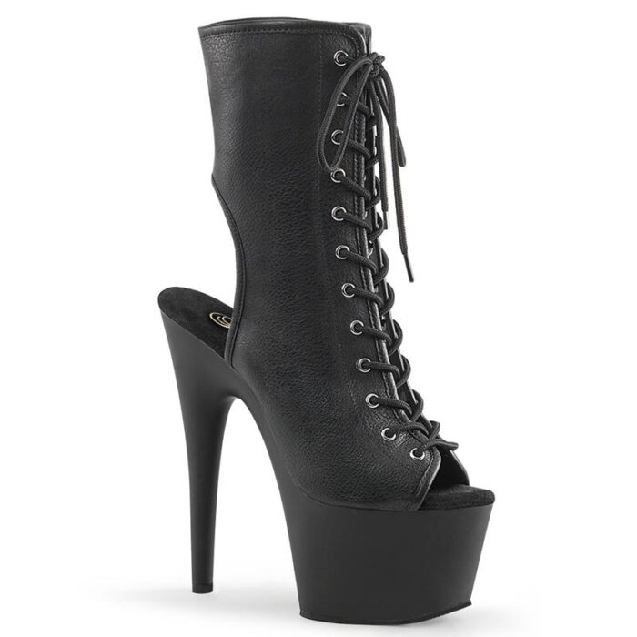 ADORE-1016 | Mat zwart peeptoe enkellaars met naaldhak