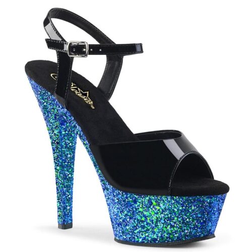 KISS-209 LG | Blauwe glitter platform hakken met enkelband | Pleaser