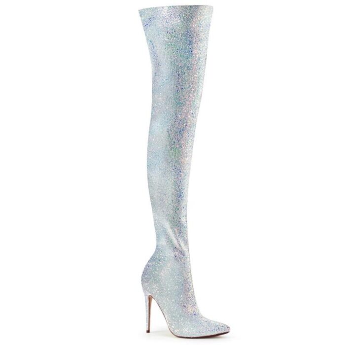 COURTLY-3015 Witte glitterlaarzen met hak in grote maten