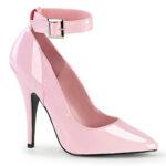 2228 66 007 Lichtroze pumps met 10 cm naaldhak en enkelband Babypink pumps met hoge hak in grote maten SEDUCE-431 BP Babyroze pumps met 10 cm naaldhak en enkelband