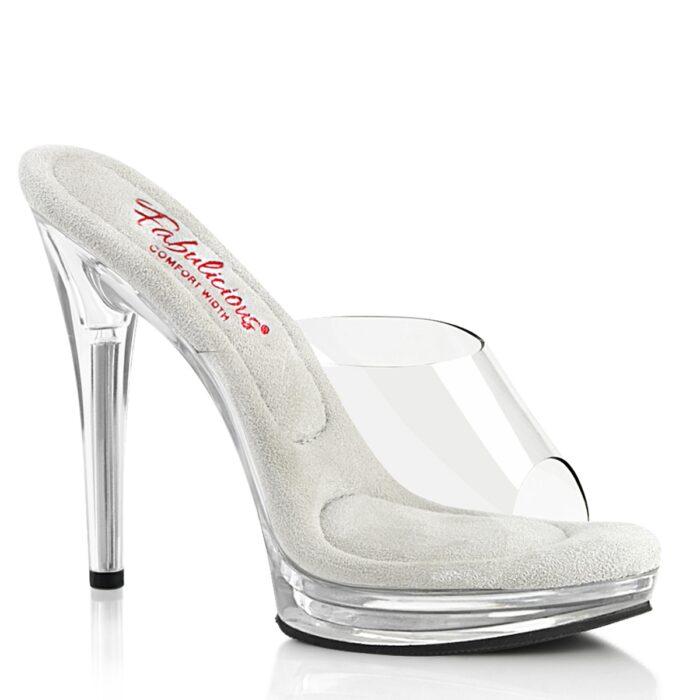 GLORY-501 Transparante slippers met hak en plateautje