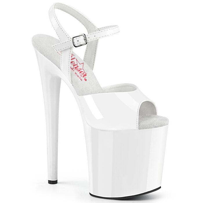 NAUGHTY-809 White | Witte danshakken met 20cm hoge hak en plateau