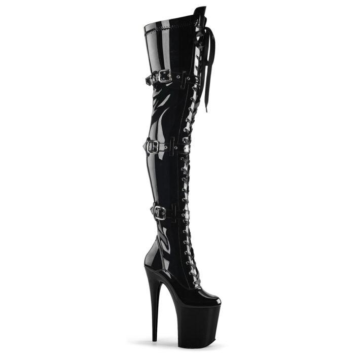 FLAMINGO-3028 Overknee laarzen met veters en gespen
