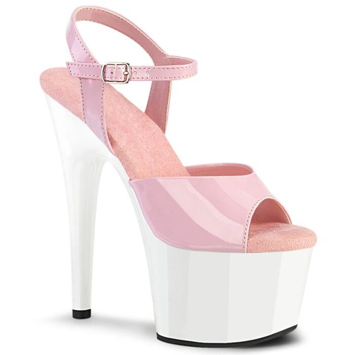ADORE-709 BPW Lichtroze Pleaser hakken met witte plateau en naaldhak