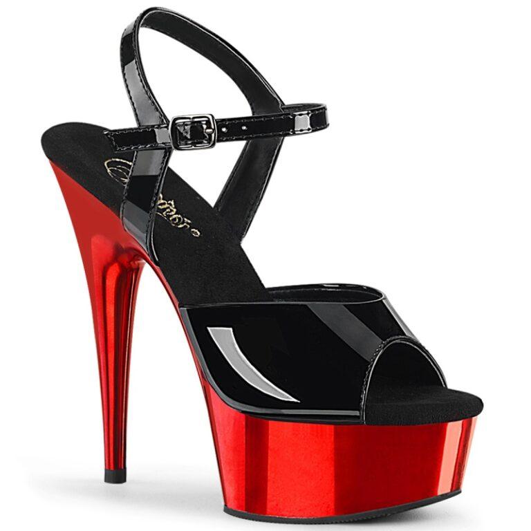 DELIGHT-609 RCH | Zwart met rode lak sandalen met metallic zool en hak