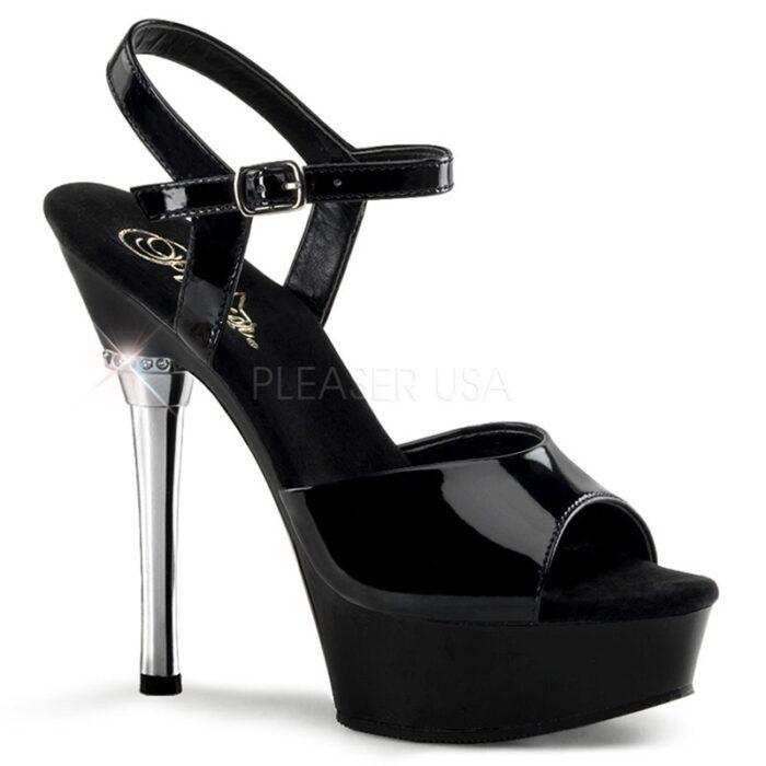 ALLURE-609 | Pleaser zwarte plateau sandaal met zilveren hak voorzien van steentjes