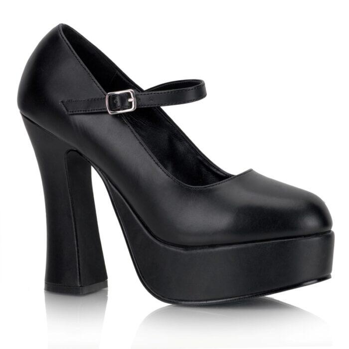 DOLLY-50 | Zwarte pumps met brede hak in grote maten en wreefbandje