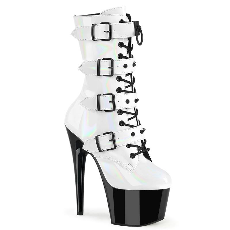 ADORE-1046 TT Witte Pleaser hologram boots met gespen en studs