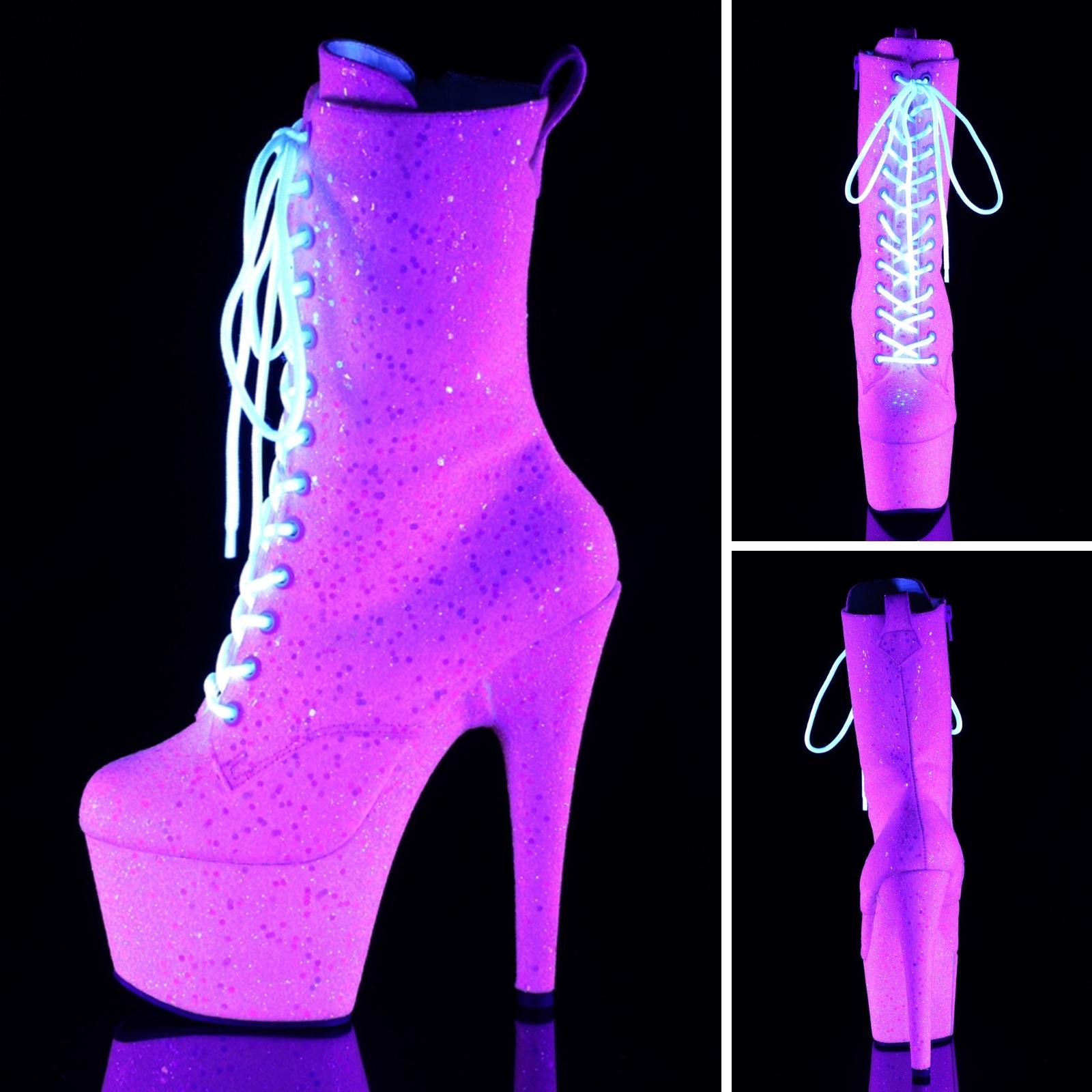 Roze Pleaser laarzen met glitters | Blacklight roze glitterlaarsjes