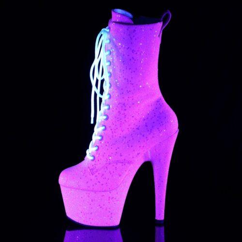 Roze Pleaser laarzen met glitters | Blacklight roze glitterlaarsjes